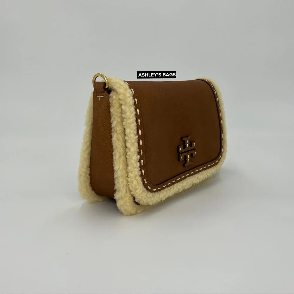 Tory Burch Thea Shearling Flap Crossbody In Moose Brown
